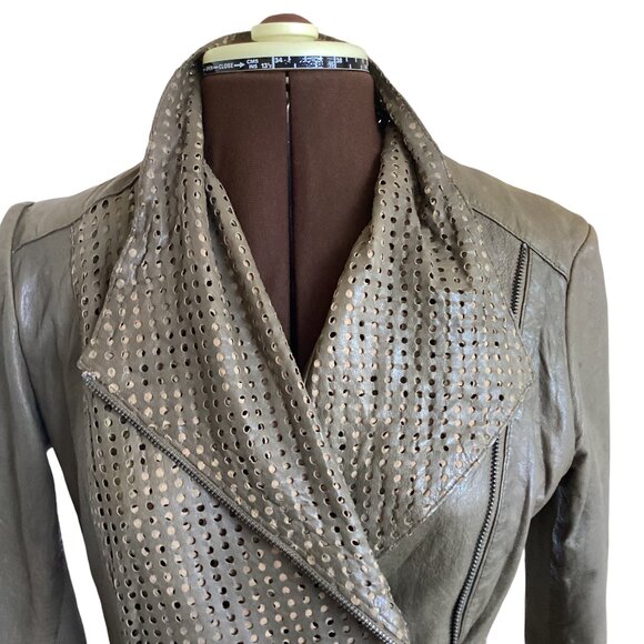 Bano eeMee Olive Leather Moto Jacket - Picture 2 of 11